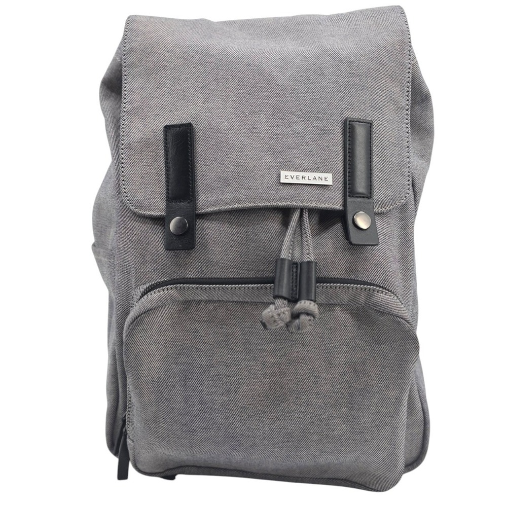 Everlane Gray Reverse Denim Modern Snap Backpack Logo Nameplate